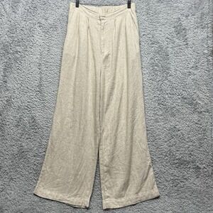Hunter & Brown Linen Blend Pants Womens Medium Beige Wide Leg Trousers Resort